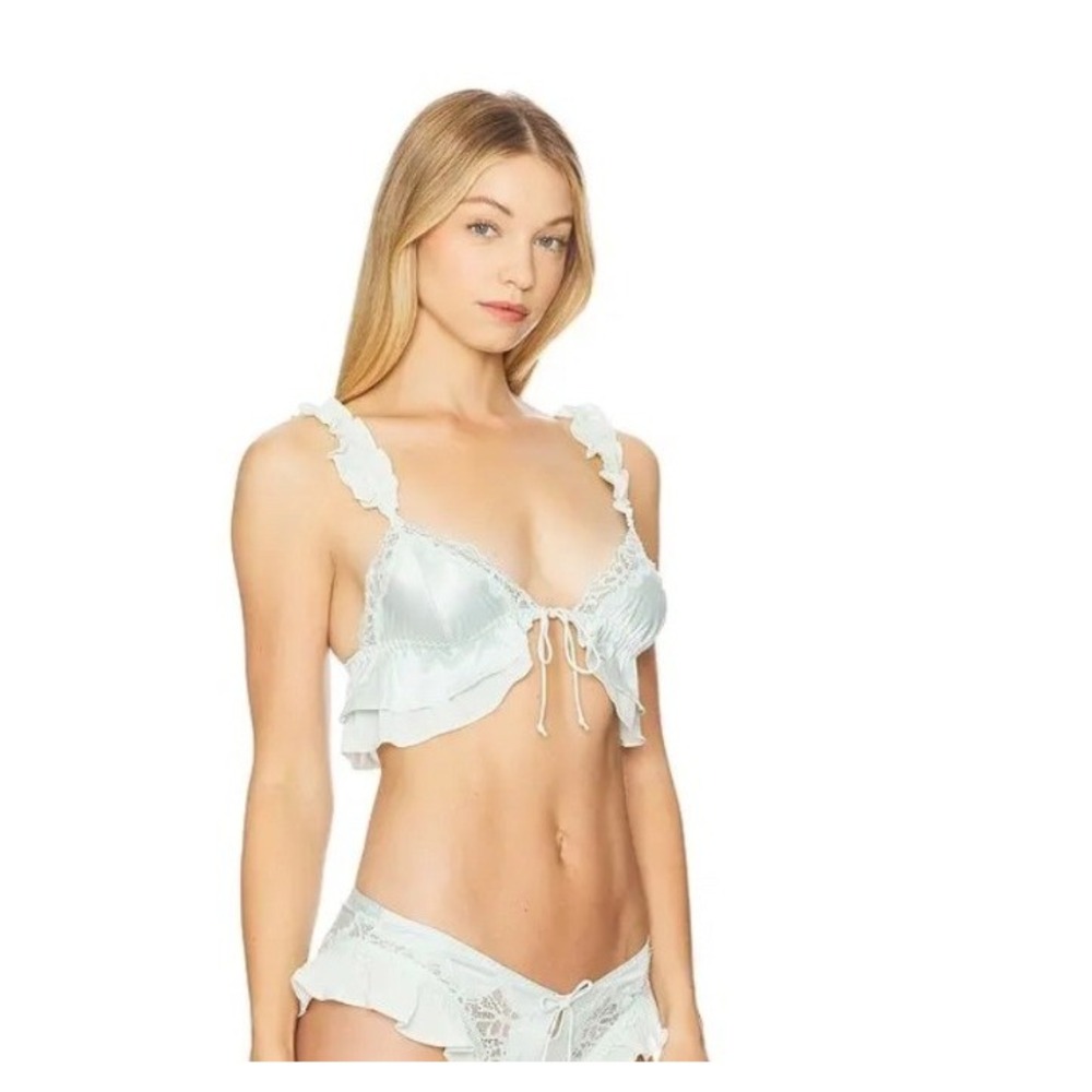 NEW! For Love & Lemons Butterfly Lace Ruffle Bralette Mint Blue XL